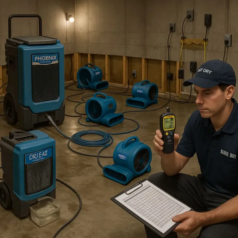 Structural Drying and Dehumidification process in McKinleyville, CA